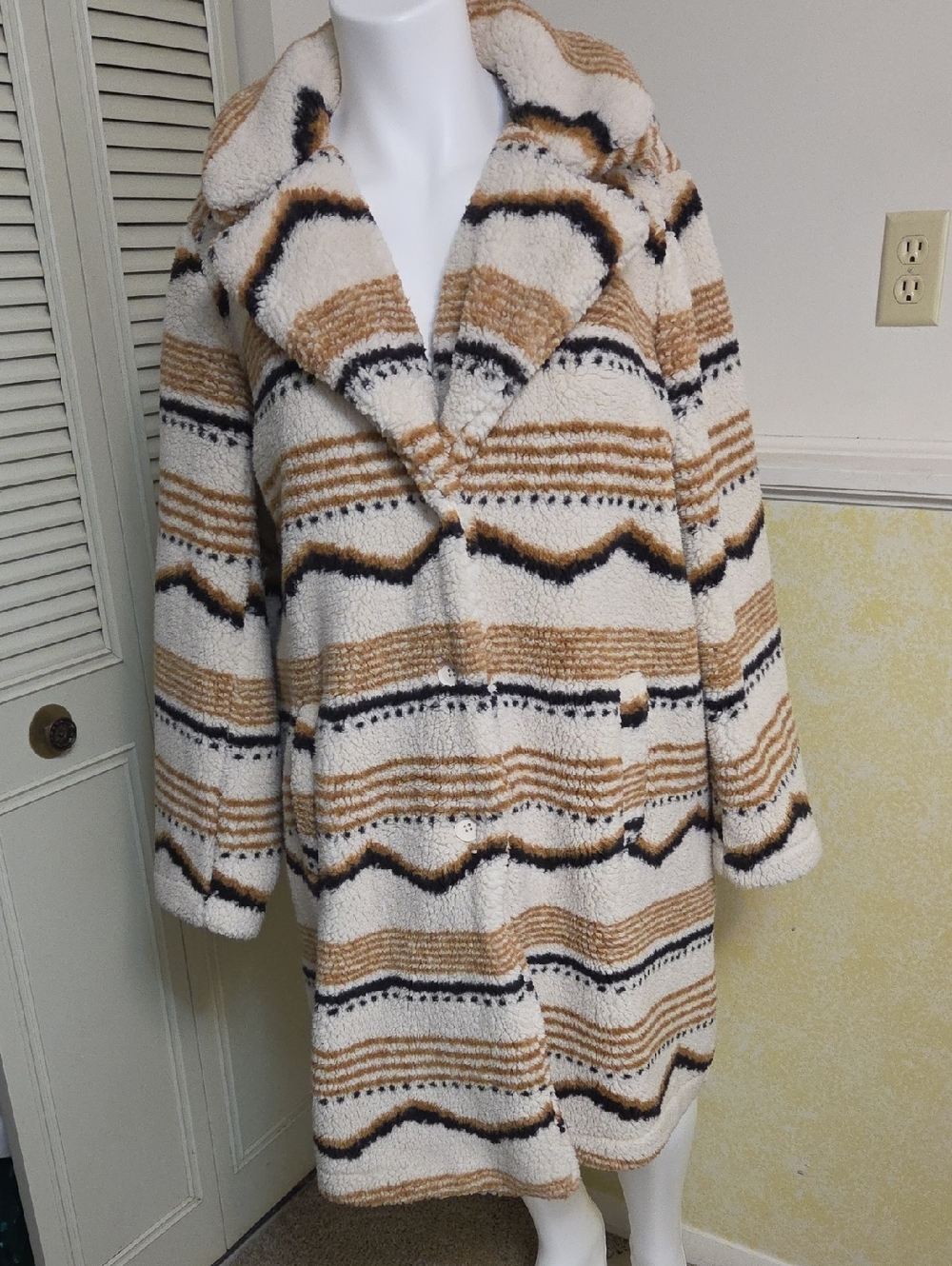 torrid Cream, Black & Brown Striped Sherpa Jacket